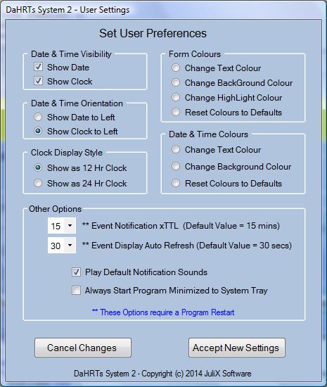 User Settings - Main Menu